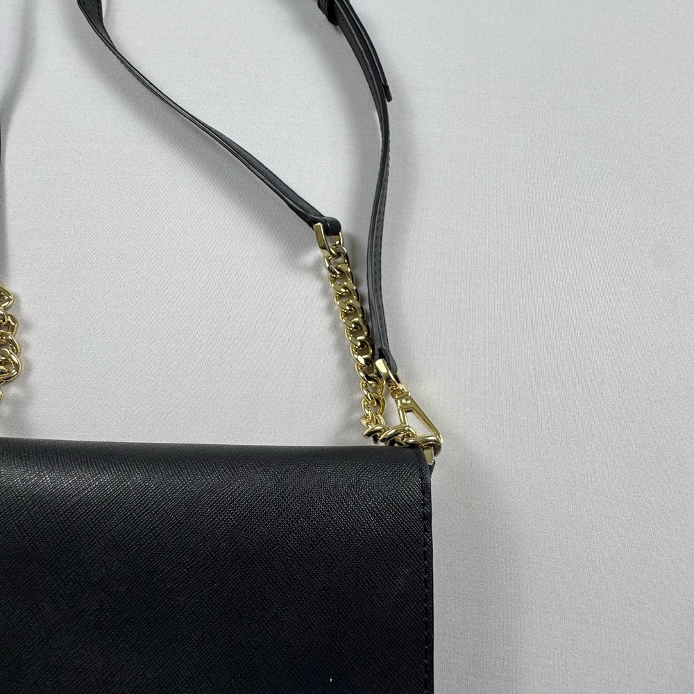 Michael Kors Jet Set Saffiano Leather Smartphone Crossbody Black Gold Timeless - Picture 6 of 10